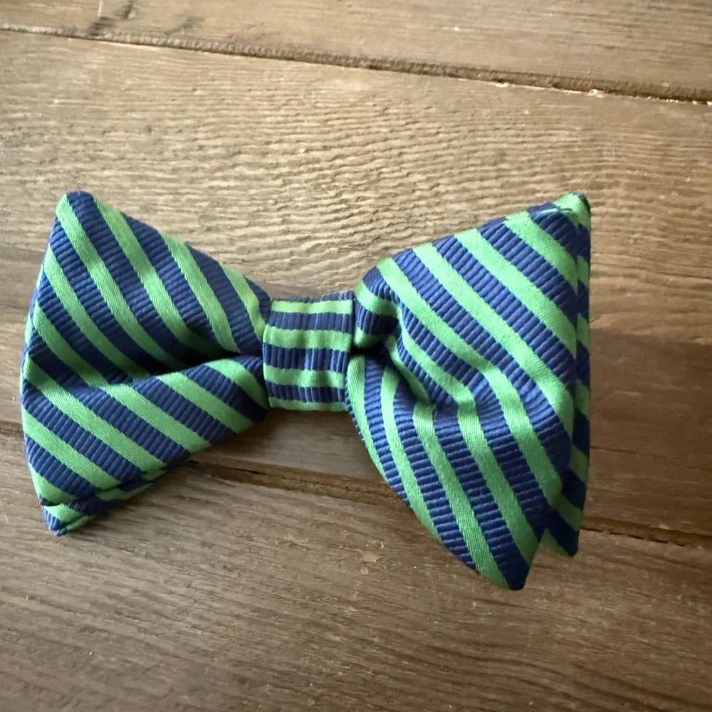Green and Blue Striped Bow Tie